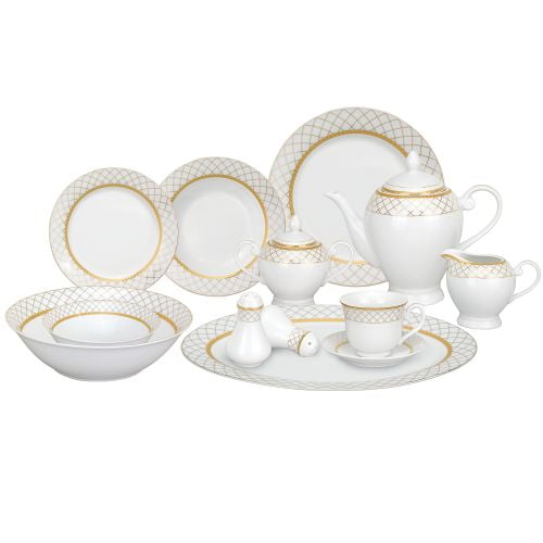 Lorenzo 57 Piece Porcelain Dinnerware Set, Service For 8, Porcelain