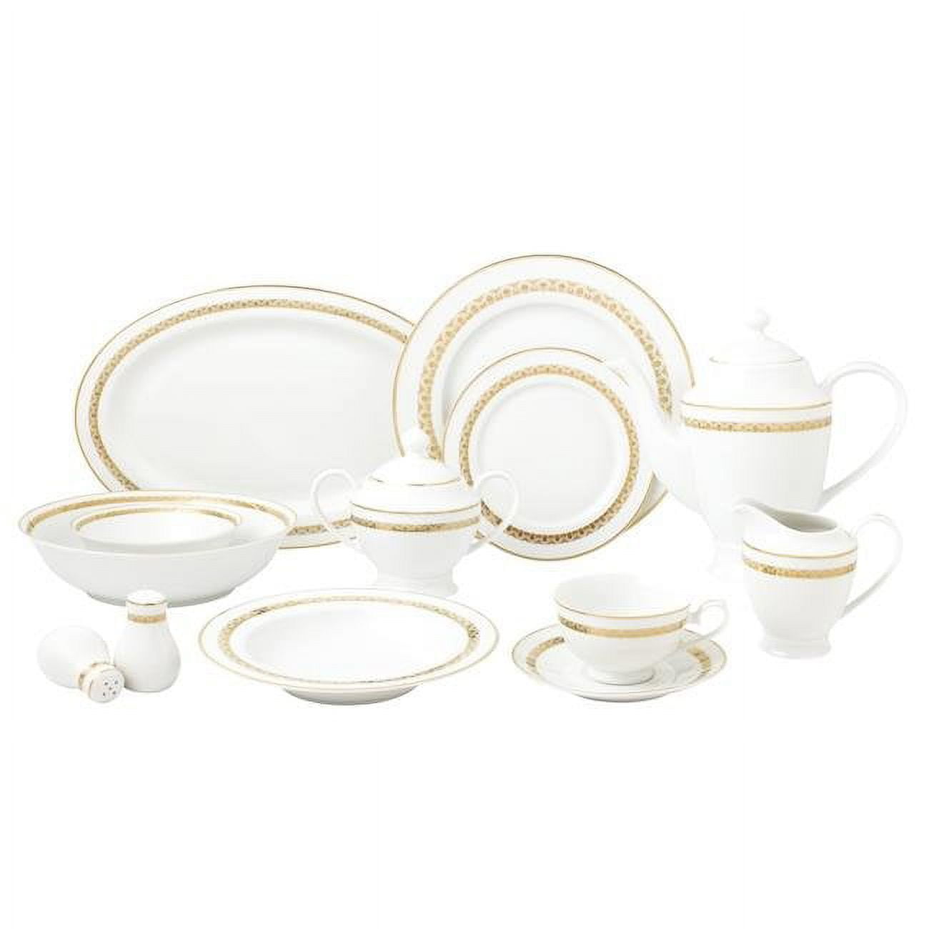 Lorren Home Trends Caramel-57 57 Piece La Luna New Bone China Gold Dinnerware Set, Service for 8