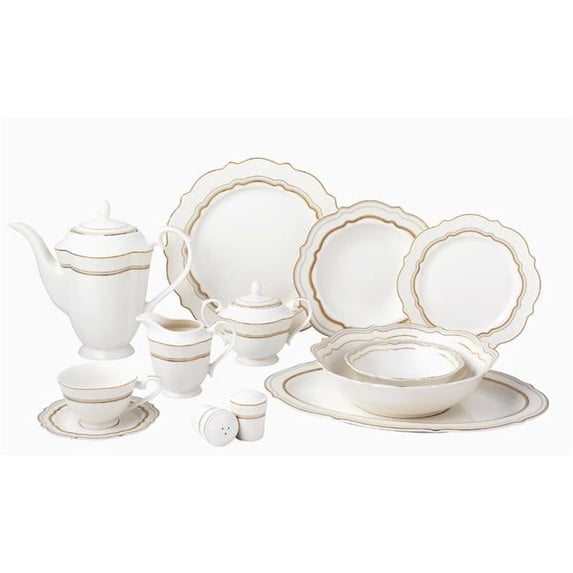 Lorren Home Trends Charlotte 57 Piece Bone China Charlotte Dinnerware Set, Service for 8