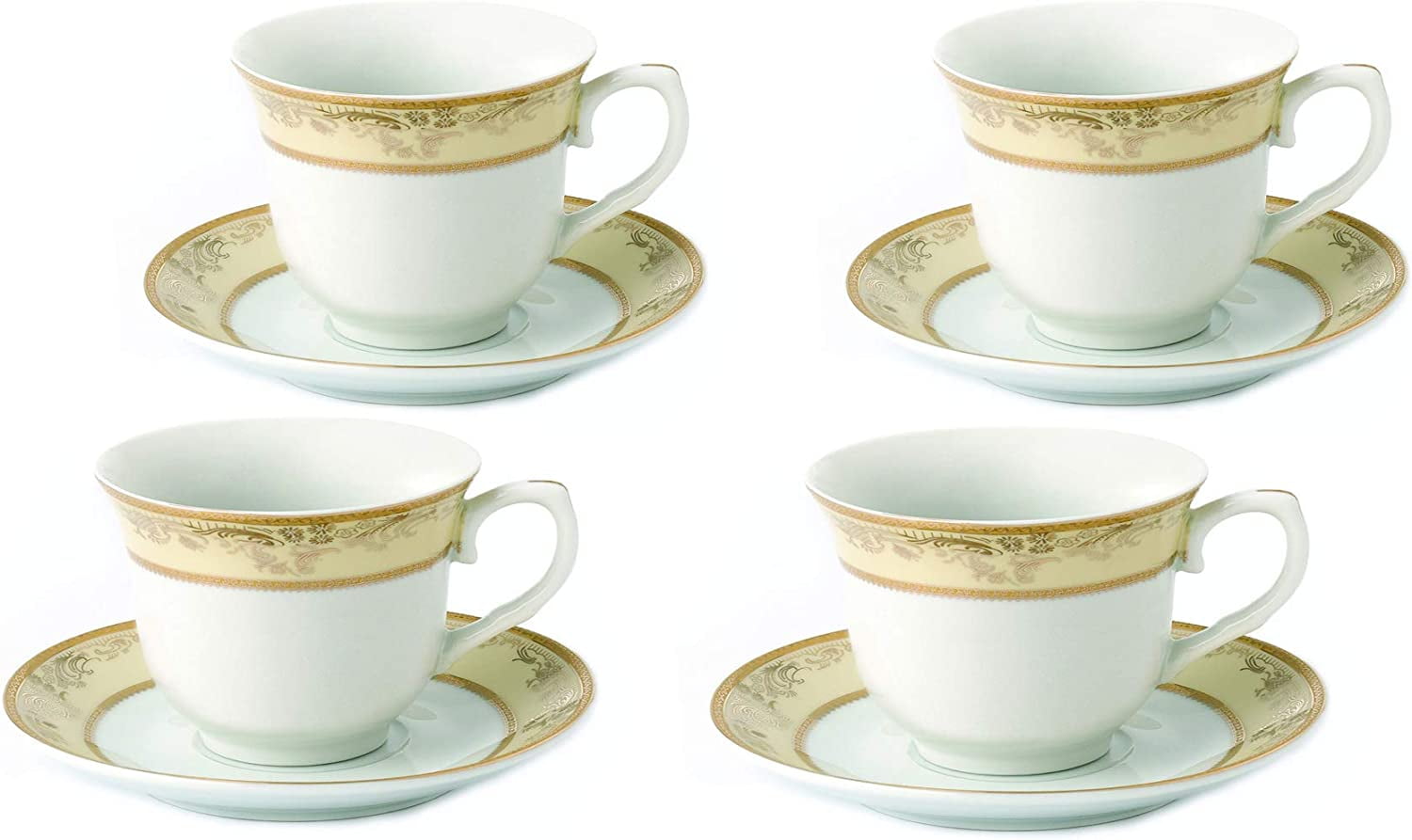 Elegant Ivory and Gold Porcelain Teacup and Saucer Set
