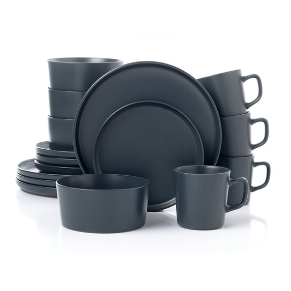 Lorren Home Trends Gray Stoneware Dinnerware Set, 16 Piece, Service for 4, Microwave and Dishwasher Safe