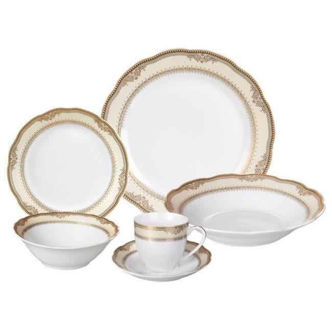 Isabella White and Gold Porcelain 24-Piece Dinnerware Set