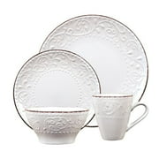 Lorren Home Trends LH524 16 Piece Stoneware Scroll Dinnerware Set, White