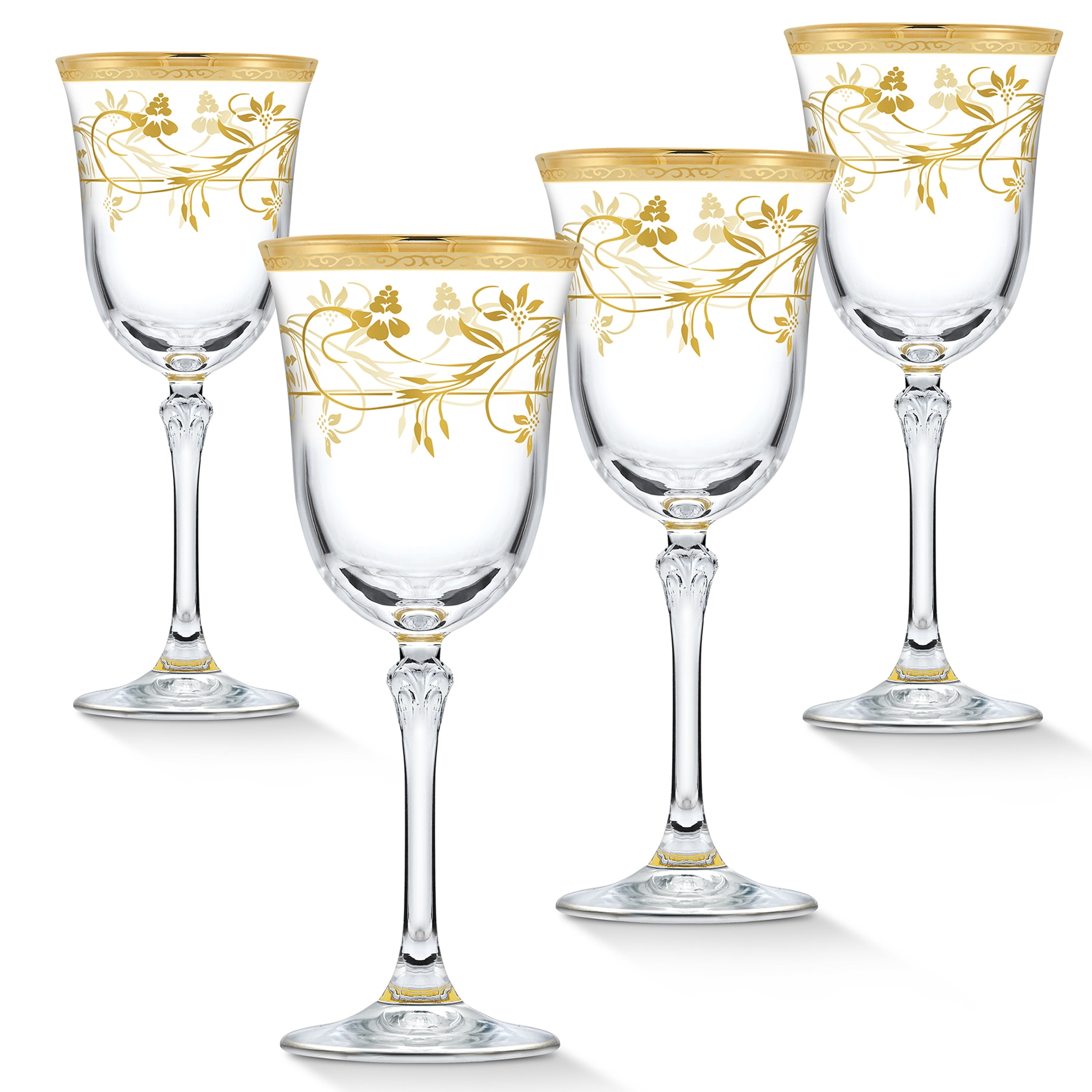 Rosalia Gold Floral Lead-Free Crystal Wine Glass Set of 4