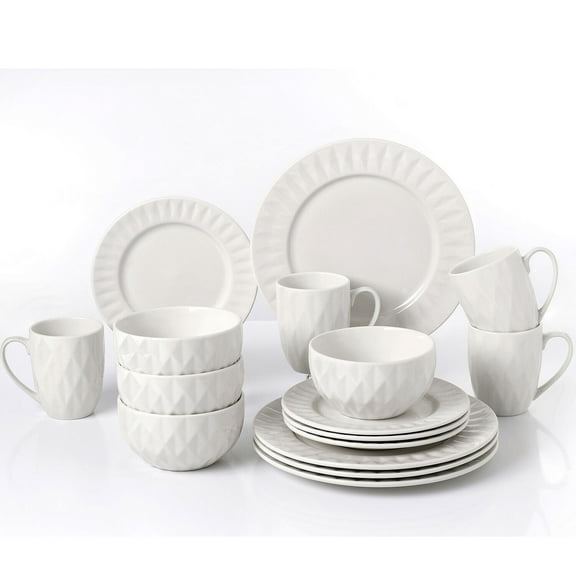 Lorren Home Trends Stylish and Elegant 16 Piece White Porcelain Dinnerware Set for Hosting Parties and Events - Set of 4