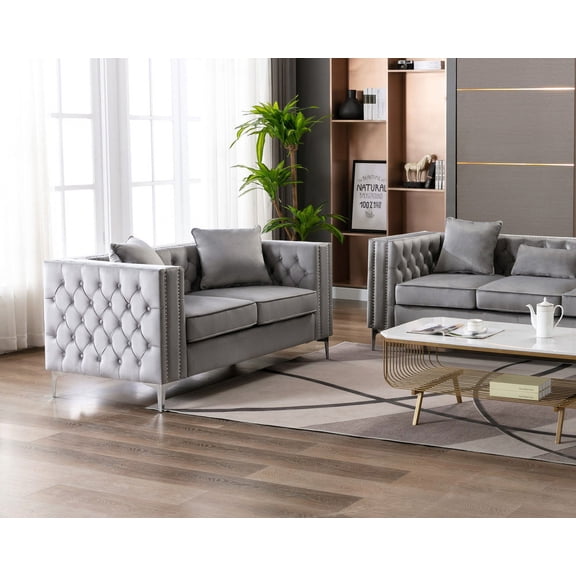 Lorreto 63" Gray Velvet Loveseat
