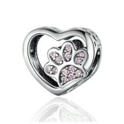 Lorrifal 925 Sterling Silver Dog Paw Print Puppy Charm Bead for Pandora European Bracelets Necklace Owners of All Dog Breeds Paw Hypoallergenic Pet Jewelry