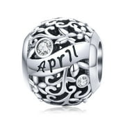 Lorrifal April 925 Sterling Silver Birthstone Charm Fit Pandora Bracelet Necklace for Women Girl
