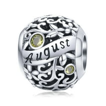 Lorrifal August 925 Sterling Silver Birthstone Charm Fit Pandora Bracelet Necklace for Women Girl