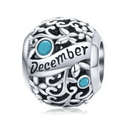 Lorrifal December 925 Sterling Silver Birthstone Charm Fit Pandora Bracelet for Women Girl