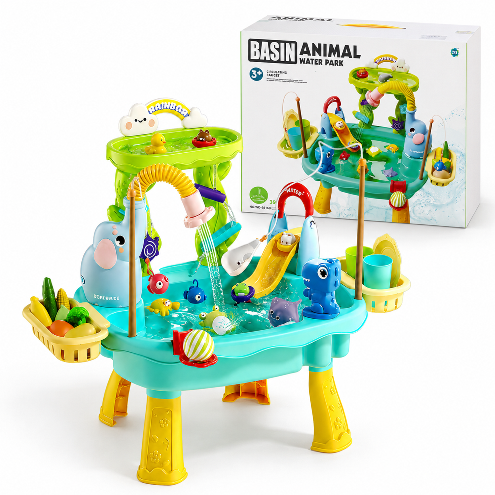 Lorveina Sand and Water Activity Table for Toddlers with Electric Pump Play Kitchen Sink Fishing Game Outdoor Backyard Blue Ages 3 and up