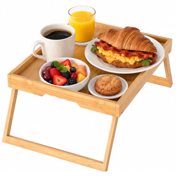 Lorveina Large Bamboo Bed Tray Table with Foldable Legs Breakfast Serving Tray Laptop Desk for Sofa Bed Eating Working Snacks Natural