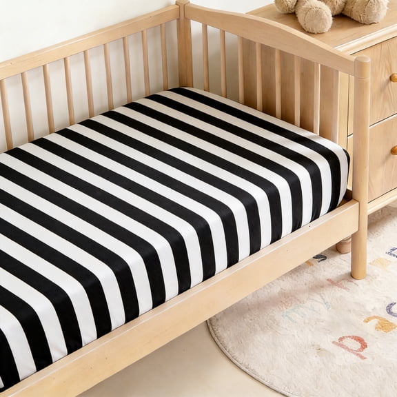 Lorviah 1 Pack Fitted Crib Sheet, 28"x 52" Ultra Soft Microfiber Crib Sheet for Boys & Girls, Black and White Stripe