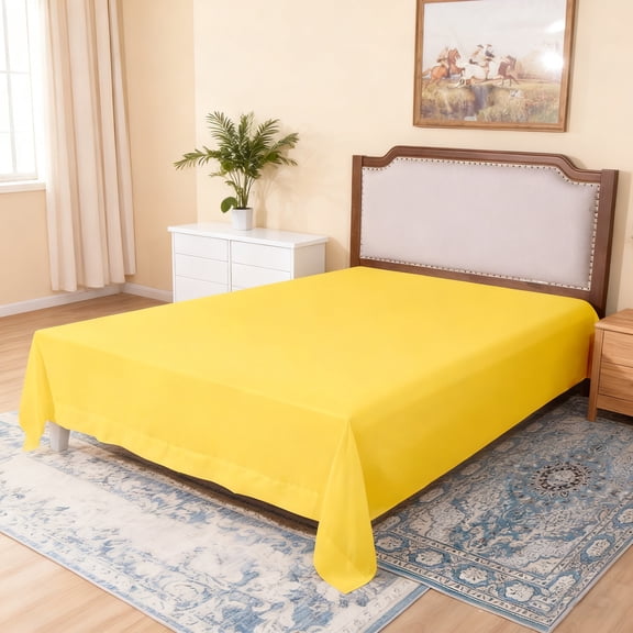 Lorviah 1800 Thread Count Soft Flat Sheet, Easy Care Breathable Cooling Top Sheet, King Size, Yellow