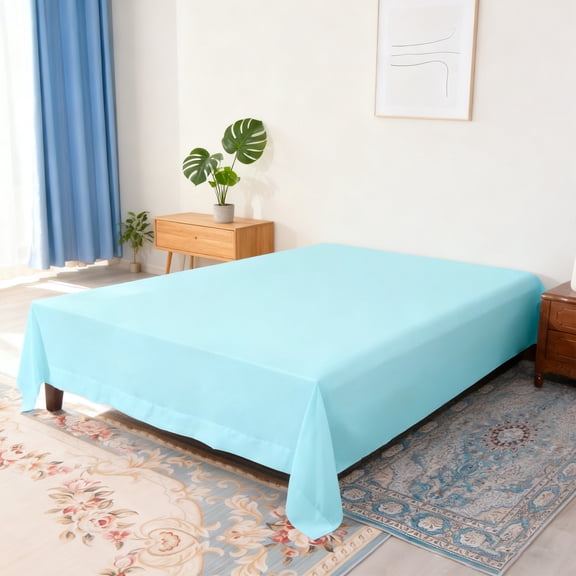 Lorviah 1800 Thread Count Soft Flat Sheet, Easy Care Breathable Cooling Top Sheet, Queen Size, Aqua Blue