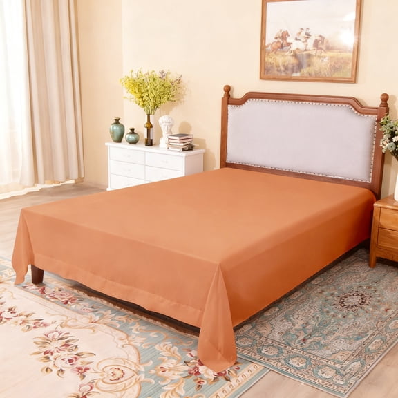 Lorviah 1800 Thread Count Soft Flat Sheet, Easy Care Breathable Cooling Top Sheet, Queen Size, Tan