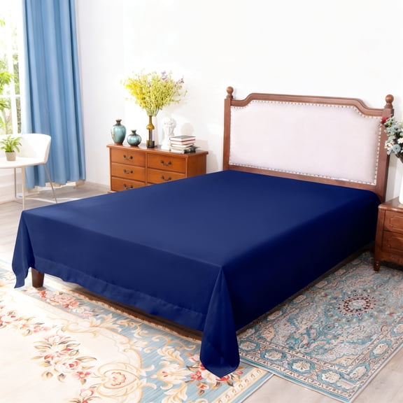 Lorviah 1800 Thread Count Soft Flat Sheet, Easy Care Breathable Cooling Top Sheet, Twin Size, Navy Blue