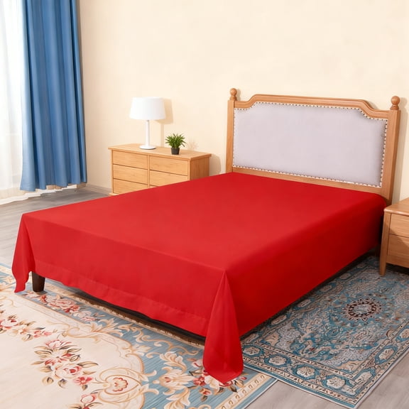Lorviah 1800 Thread Count Soft Flat Sheet, Easy Care Breathable Cooling Top Sheet, Twin Size, Red