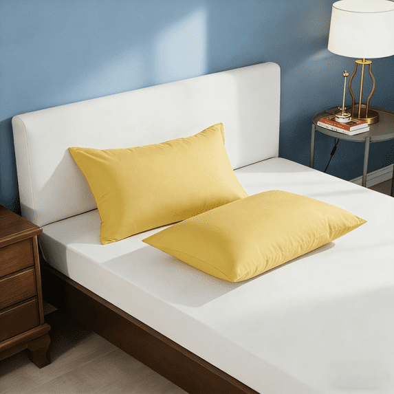 Lorviah 2 Pack Cotton Pillowcases, Ultra Soft & Luxurious 20"x30" Queen Size, Hypoallergenic, Envelope Closure, Yellow