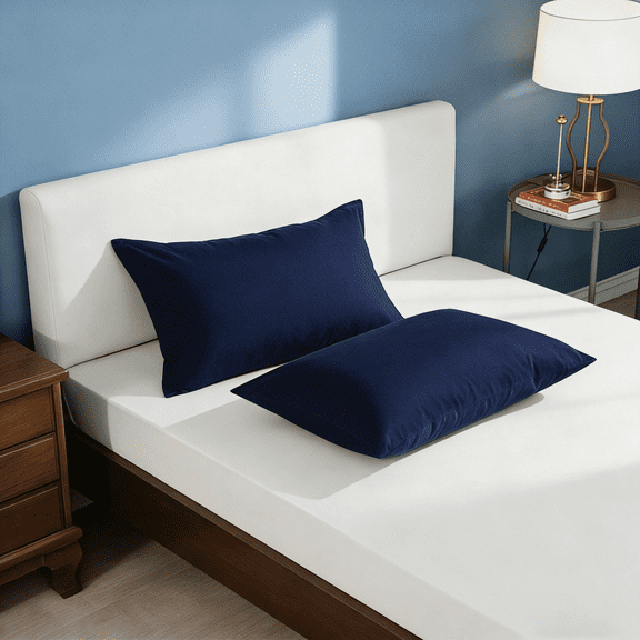 Lorviah 2 Pack Cotton Pillowcases, Ultra Soft & Luxurious 20"x36" King Size, Hypoallergenic, Envelope Closure, Navy Blue
