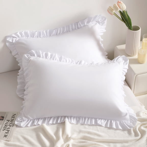 Lorviah 2 Pack Ruffle Pillow Cases, Ultra Soft & Breathable 20"x26" Standard Size Ruffled Pillow Covers, Pillow Shams with Envelope Closure, White