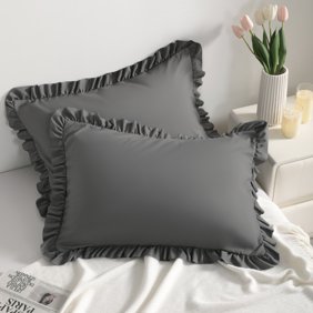Lorviah 2 Pack Ruffle Pillow Cases, Ultra Soft & Breathable 20"x30" Queen Size Ruffled Pillow Covers, Pillow Shams with Envelope Closure, Dark Grey