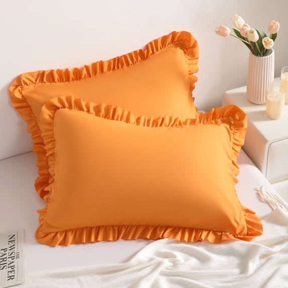 Lorviah 2 Pack Ruffle Pillow Cases, Ultra Soft & Breathable 20"x36" King Size Ruffled Pillow Covers, Pillow Shams with Envelope Closure, Orange