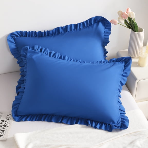 Lorviah 2 Pack Ruffle Pillow Cases, Ultra Soft & Breathable 20"x36" King Size Ruffled Pillow Covers, Pillow Shams with Envelope Closure, Royal Blue