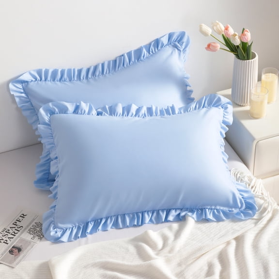 Lorviah 2 Pack Ruffle Pillow Cases, Ultra Soft & Breathable 20"x36" King Size Ruffled Pillow Covers, Pillow Shams with Envelope Closure, Sky Blue