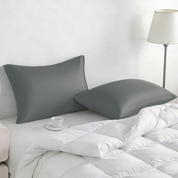 Lorviah 2 Pack Satin Pillowcases, Ultra Soft & Breathable 20"x26" Standard Size for Hair & Skin, Hypoallergenic Hidden Zipper Closure, Dark Gray
