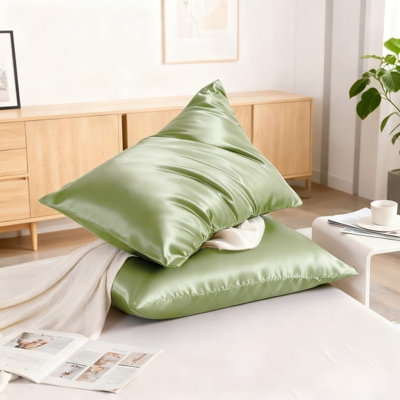 Lorviah 2 Pack Satin Pillowcases - Ultra Soft Cooling 20"x36" Pillow Cases for Hair & Skin, Hypoallergenic - Envelope Closure - King Size - Sage Green