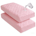 thumbnail image 1 of Lorviah 2 Pack Waterproof Crib Mattress Protector 24"x38", Soft Quilted Fitted Sheet, Breathable Noiseless Hypoallergenic Mattress Cover, Pink, 1 of 5