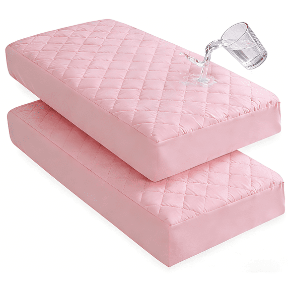 Lorviah 2 Pack Waterproof Crib Mattress Protector 24"x38", Soft Quilted Fitted Sheet, Breathable Noiseless Hypoallergenic Mattress Cover, Pink