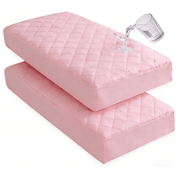 Lorviah 2 Pack Waterproof Crib Mattress Protector 24"x38", Soft Quilted Fitted Sheet, Breathable Noiseless Hypoallergenic Mattress Cover, Pink