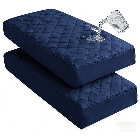 Lorviah 2 Pack Waterproof Crib Mattress Protector 28"x52", Soft Quilted Fitted Sheet, Breathable Noiseless Hypoallergenic Mattress Cover, Navy Blue