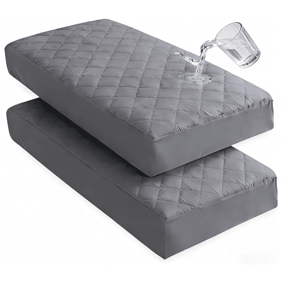 Lorviah 2 Pack Waterproof Crib Mattress Protector 28"x52", Soft Quilted Fitted Sheet, Breathable Noiseless Hypoallergenic Mattress Cover, Smoke Grey