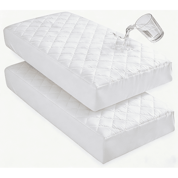 Lorviah 2 Pack Waterproof Crib Mattress Protector 28"x52", Soft Quilted Fitted Sheet, Breathable Noiseless Hypoallergenic Mattress Cover, White