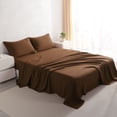 thumbnail image 1 of Lorviah 4 Piece Bamboo Sheet Sets King Size - Cooling, Breathable & Ultra soft Bedding - Includes Deep Pocket Fitted Sheet, Flat Sheet & Pillowcase - Coffee, 1 of 5