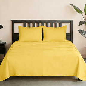 Lorviah 4 Piece Microfiber Sheet Set Full Size - Wrinkle, Shrink & Fade Resistant Bedding - Includes Deep Pocket Fitted Sheet, Flat Sheet & Pillowcase - Yellow