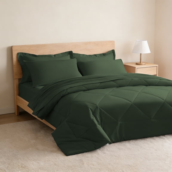 Lorviah 7 Piece King Bed in a Bag Comforter Set - Breathable & Ultra Soft Bedding Sets for All Season - Includes Comforter, Flat Sheet, Fitted Sheet, Pillowcases & Shams - Olive Green