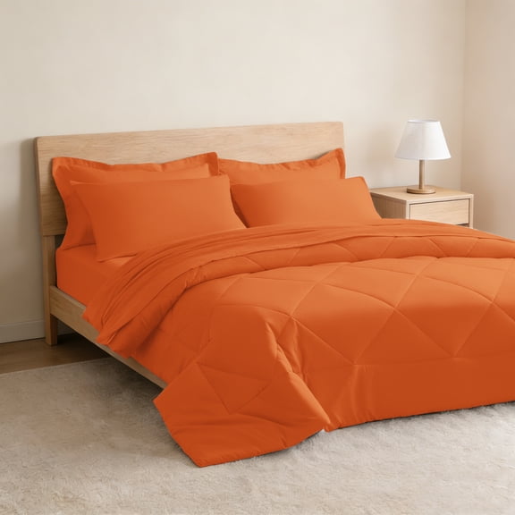 Lorviah 7 Piece Queen Bed in a Bag Comforter Set - Breathable & Ultra Soft Bedding Sets for All Season - Includes Comforter, Flat Sheet, Fitted Sheet, Pillowcases & Shams - Orange