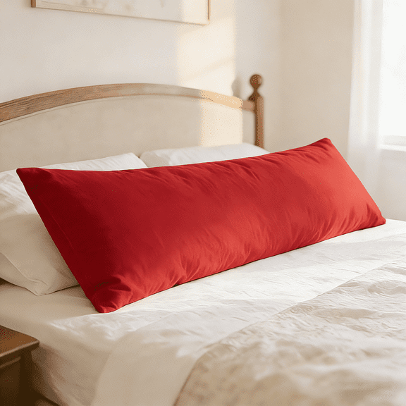 Lorviah Cotton Body Pillowcase - Ultra Soft & Luxurious 20"x54" Body Pillow Cover with Envelope Closure - 1 Pack - Red