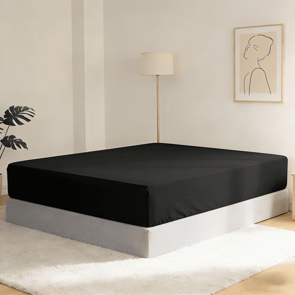 Lorviah Deep Pocket Fitted Sheet Only - Premium 1800 Collection - Ultra Soft, Hypoallergenic - Black, Full Size