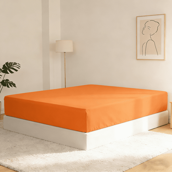 Lorviah Deep Pocket Fitted Sheet Only - Premium 1800 Collection - Ultra Soft, Hypoallergenic - Orange, Twin Size