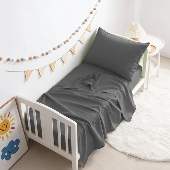 Lorviah Microfiber Soft Toddler Crib Sheet Set 3 Pieces, for Standard Crib Size, Dark Gray