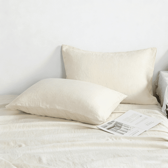 Lorviah Pillowcases Set of 2, 100% French Linen, Standard Size 20"x26", Ultra Soft Breathable Cooling Pillow Cases, Cream White