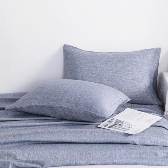 Lorviah Pillowcases Set of 2, 100% French Linen, Standard Size 20"x26", Ultra Soft Breathable Cooling Pillow Cases, Denim Blue