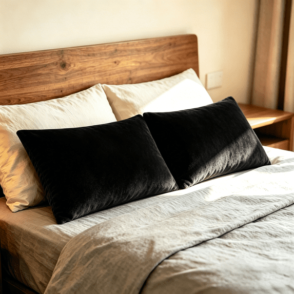 Lorviah Queen Velvet Pillowcases 2 Pack, Ultra Soft Hidden Zipper Pillow Cover, Luxury Cozy Fuzzy Bedding, 20x30 Inches, Black