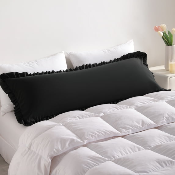 Lorviah Ruffled Body Pillowcase, Ultra Soft & Breathable 20"x54" Ruffled Body Pillow Cover with Envelope Closure, Black