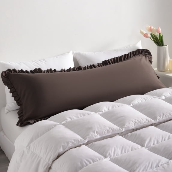 Lorviah Ruffled Body Pillowcase, Ultra Soft & Breathable 20"x54" Ruffled Body Pillow Cover with Envelope Closure, Chocolate